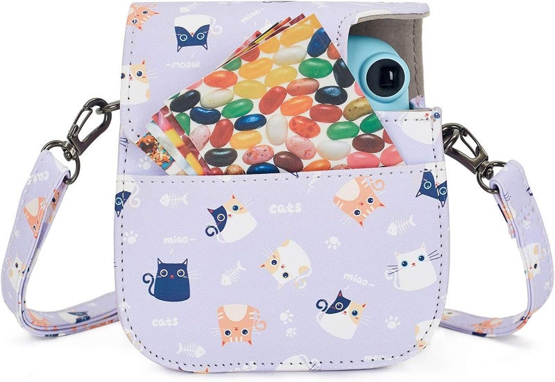 Phetium Instant mini 12 Camera Protective Case Compatible with Instax Mini 12 11,PU Leather Bag with Pocket and Adjustable Shoulder Strap (Purple Cat) - Image 4